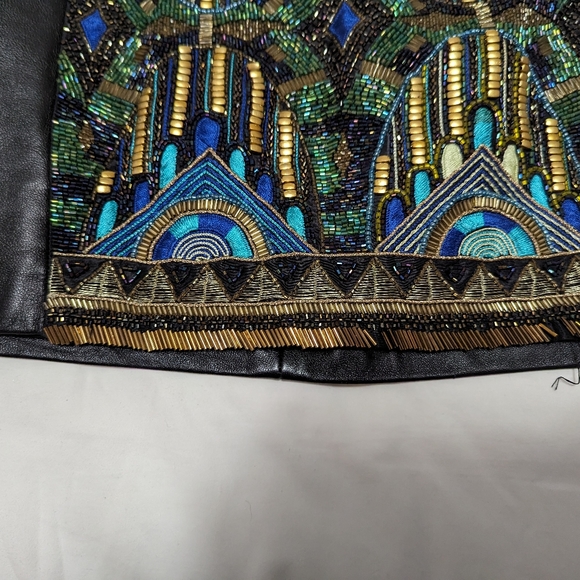 KORA RAE size 4 Beaded lambskin Leather Mini Skirt Kittenish Black MADE IN USA. - Picture 4 of 8